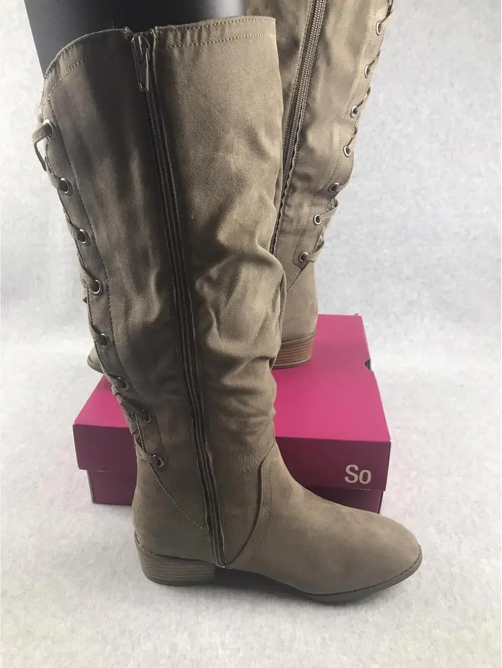 SO Knee-High Boots Womens 10 Othonna Faux Suede Knitted Backing